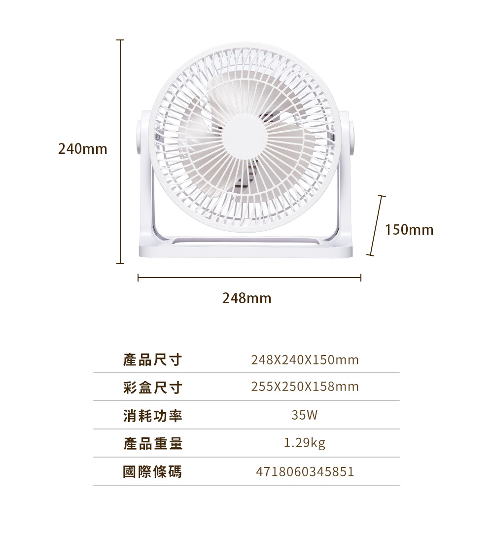 產品尺寸 彩盒尺寸 消耗功率 產品重量 國際條碼 