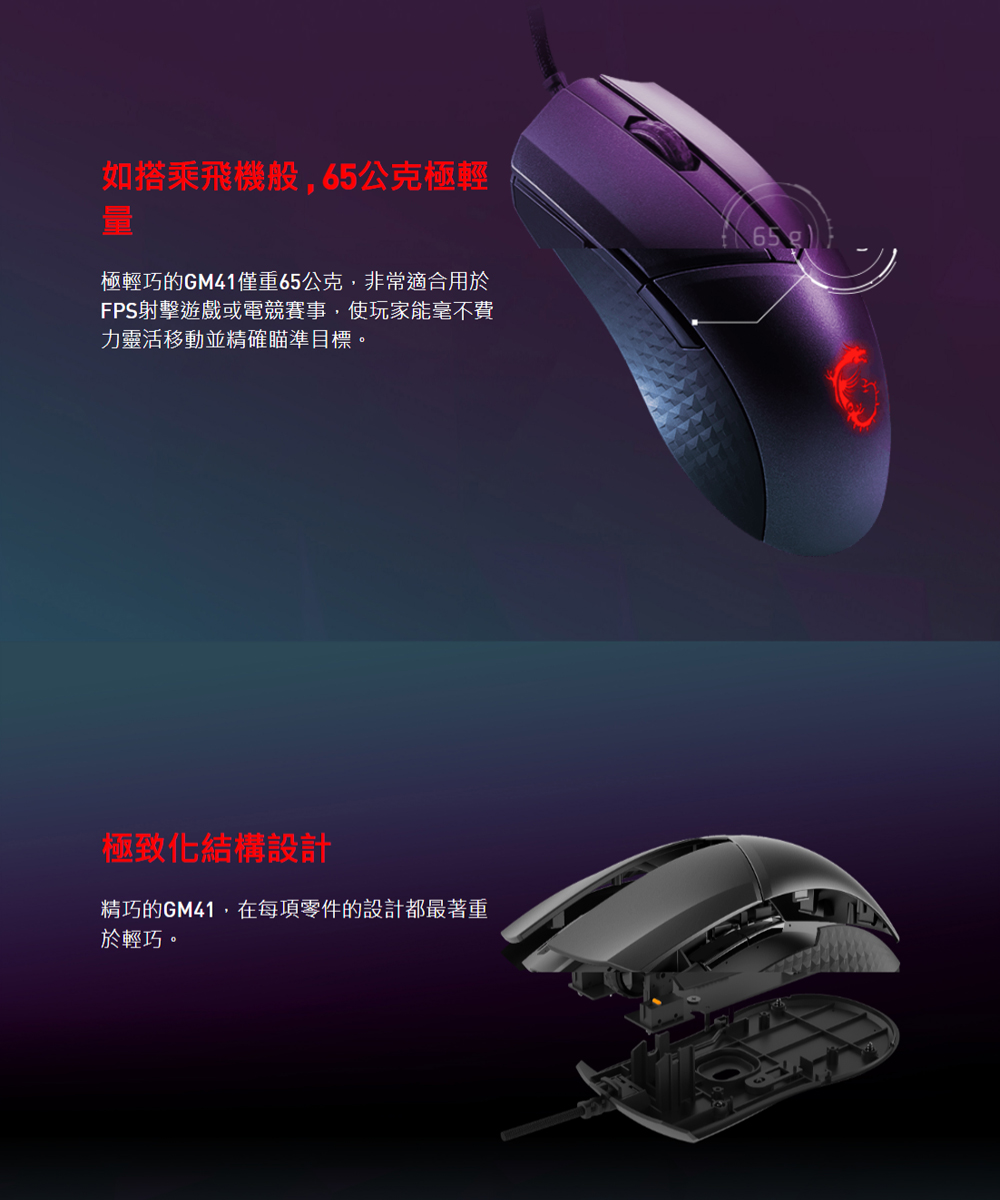 極輕巧的GM41僅重65公克,非常適合用於