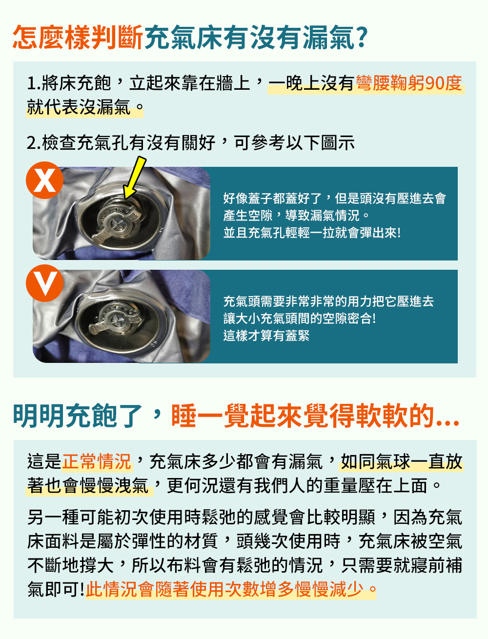 1.將床充飽,立起來靠在牆上,一晚上沒有彎腰鞠躬90度