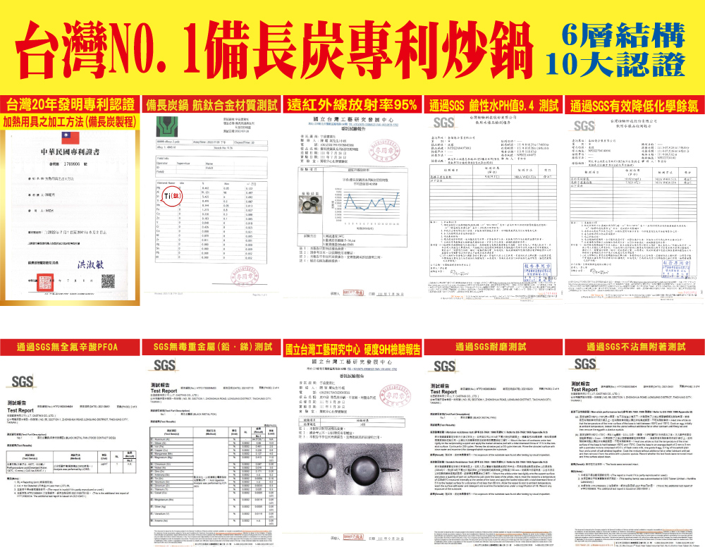 台灣20年發明專利認證 備長炭鍋 航鈦合金材質測試  遠紅外線放射率95%通過SGS 鹼性水PH值9.4 測試  通過SGS有效降低化學餘氯