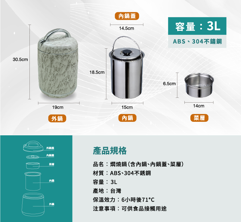 品名燜燒鍋含內鍋、內鍋蓋、菜層