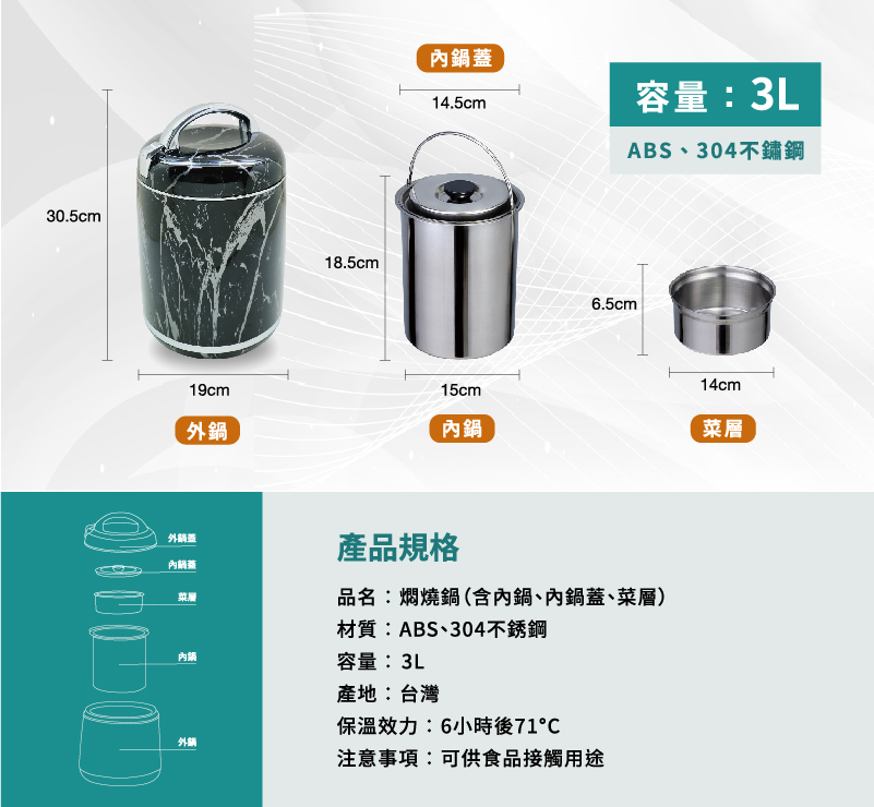 品名燜燒鍋含內鍋、內鍋蓋、菜層
