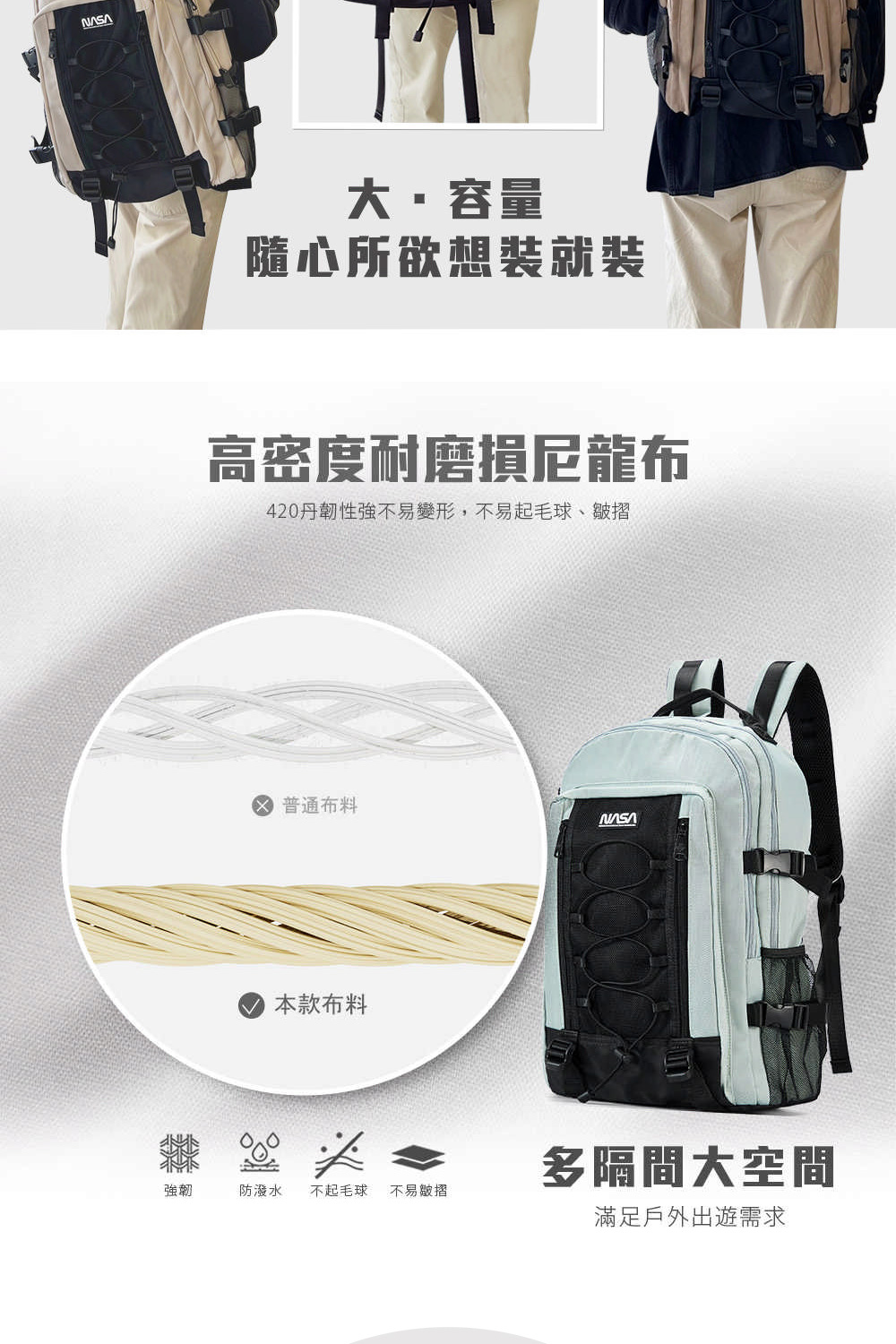 420丹韌性強不易變形,不易起毛球、皺摺