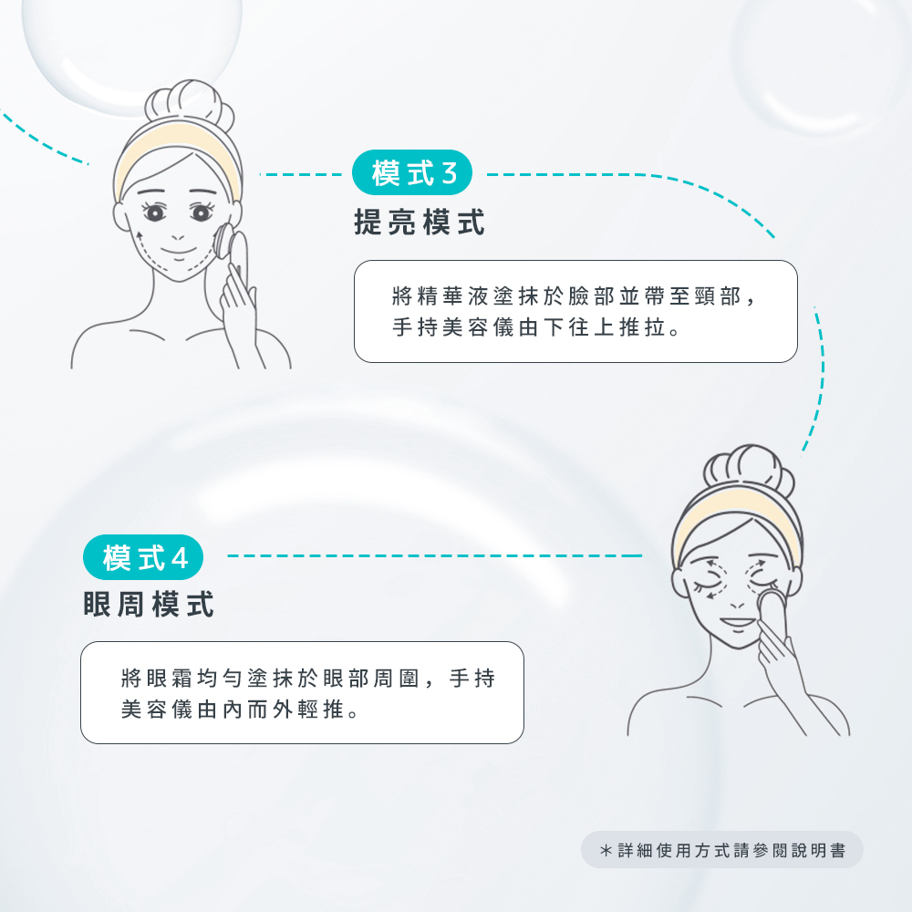 將精華液塗抹於臉部並帶至頸部,