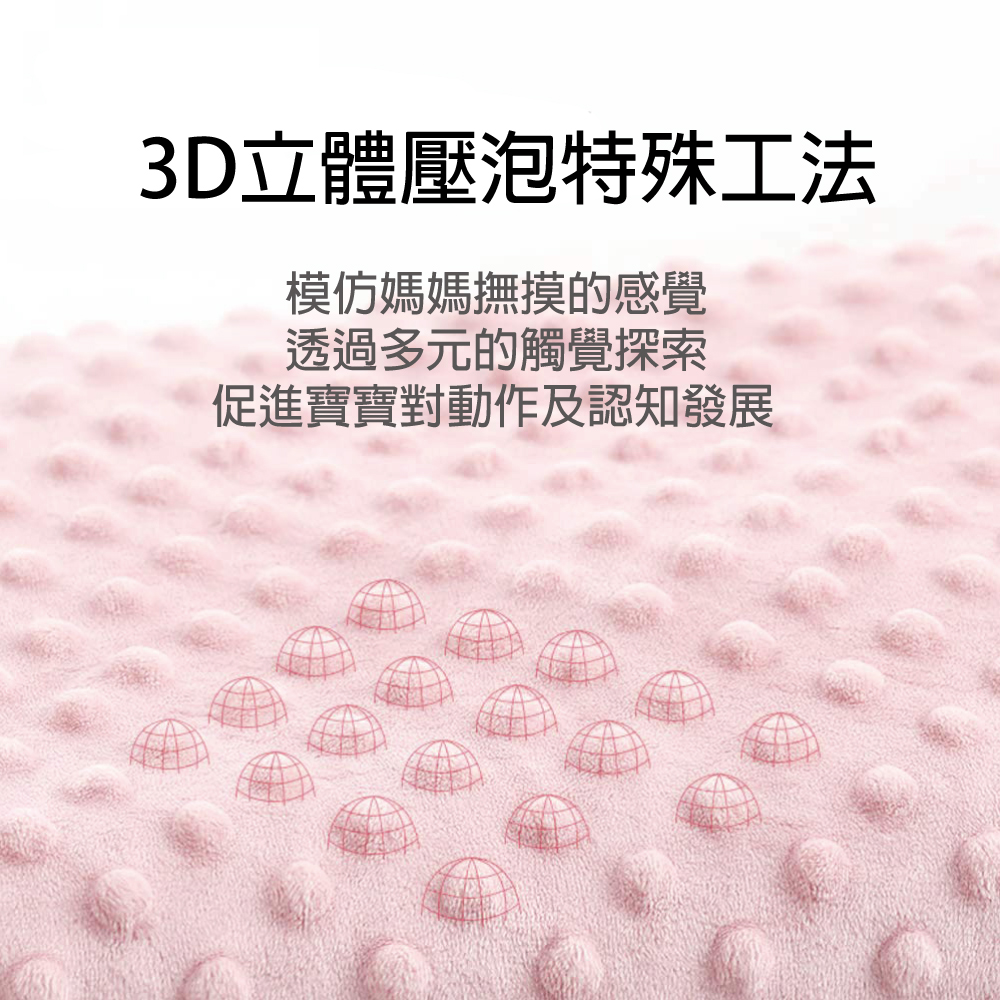 3D立體壓泡特殊工法 模仿媽媽撫摸的感覺 透過多元的觸覺探索 促進寶寶對動作及認知發展 