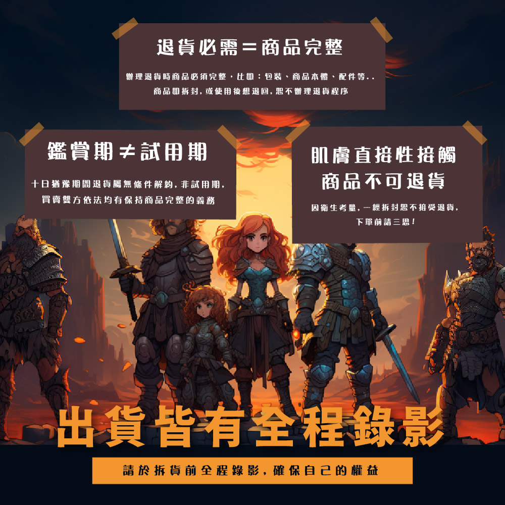 辦理退貨時商品必須完整,比如包裝、商品本體、配件等..