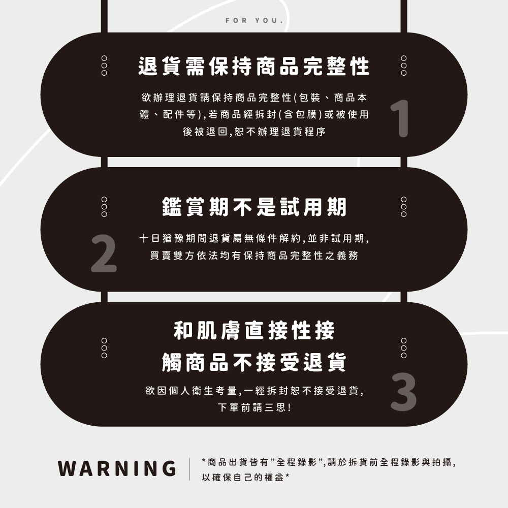 商品出貨皆有全程錄影,請於拆貨前全程錄影與拍攝,
