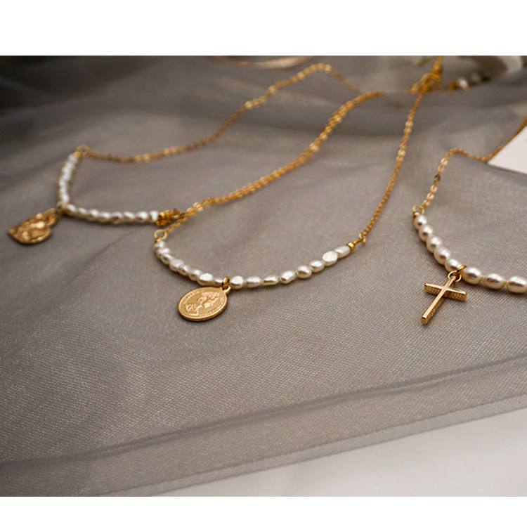 Jpqueen 復古金幣珍珠串鎖骨鈦鋼項鍊(4色可選) 推薦