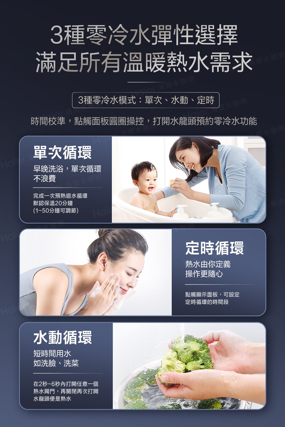 時間校準,點觸面板圓圈操控,打開水龍頭預約零冷水功能