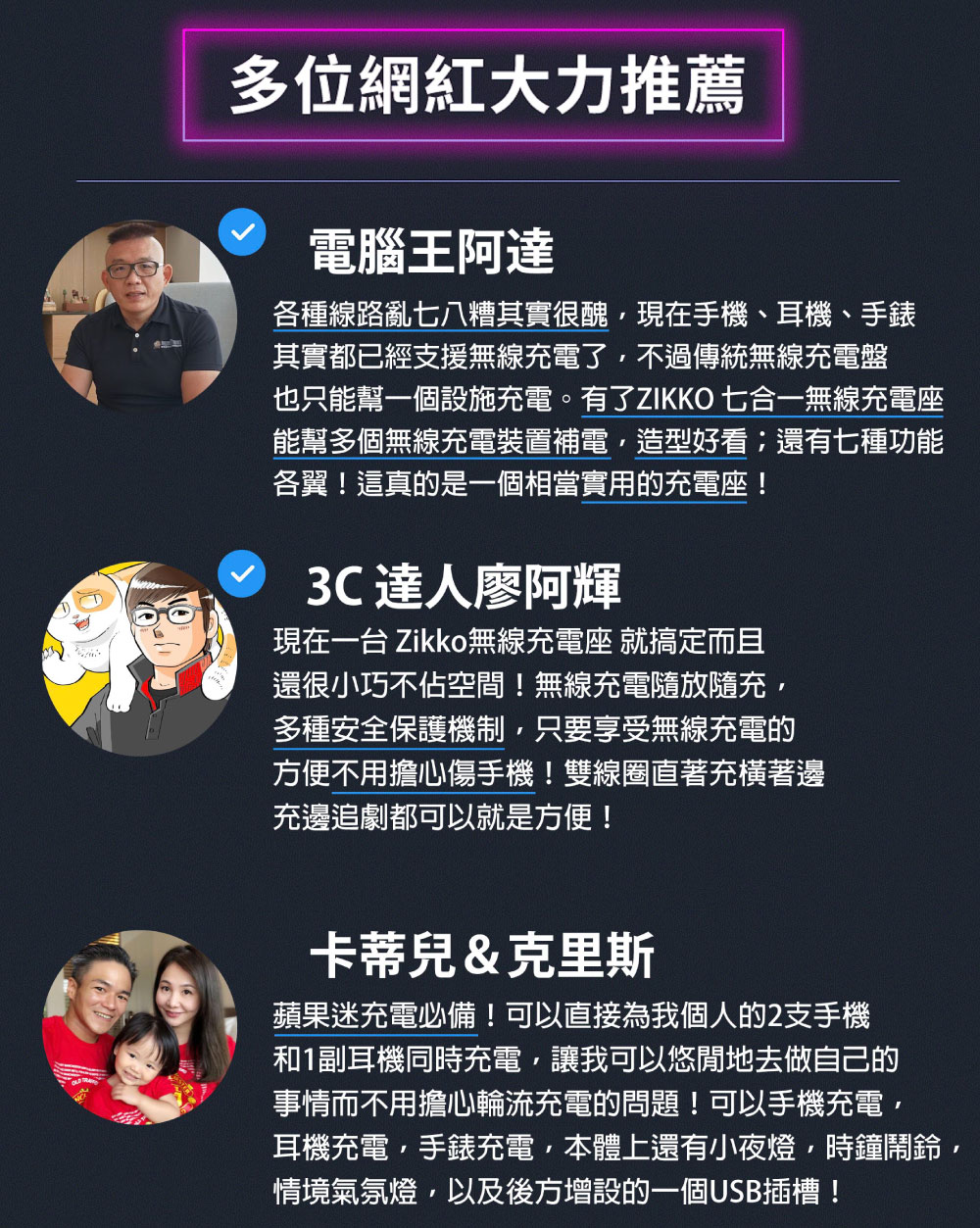 也只能幫一個設施充電。有了ZIKKO 七合一無線充電座