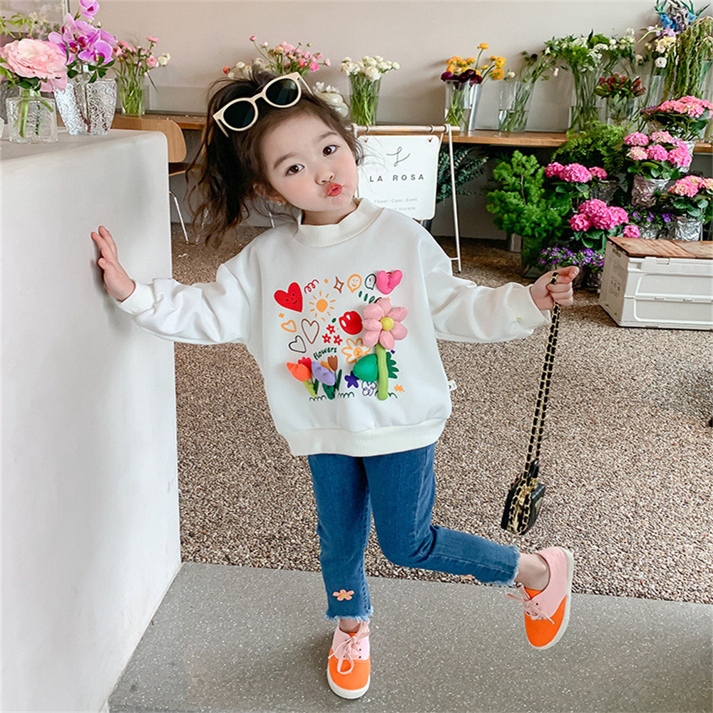 安朵童舖 現貨韓版女童薄款長袖上衣兒童立體花朵上衣休閒百搭立