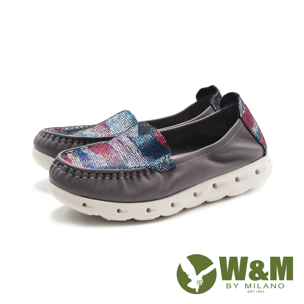 W&M 女 軟皮可踩式彈力減壓休閒鞋 女鞋(彩灰色)好評推薦