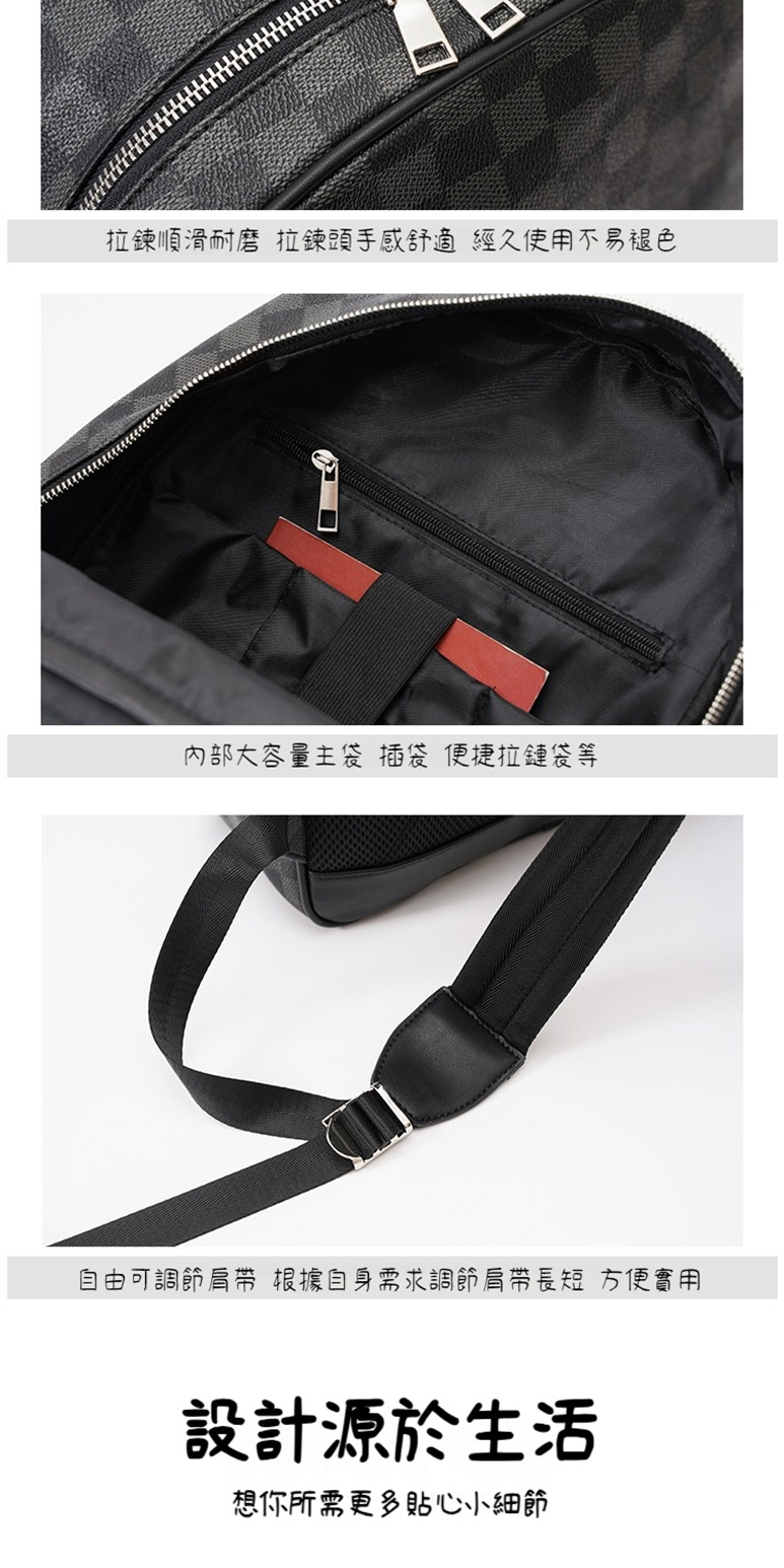 拉鍊順滑耐磨 拉鍊頭手感舒適經久使用不易褪色 內部大容量主袋 插袋 便捷拉鏈袋等 自由可調節肩帶 根據自身需求調節肩帶長短 方便實用 設計源於生活 想你所需更多貼心小細節 