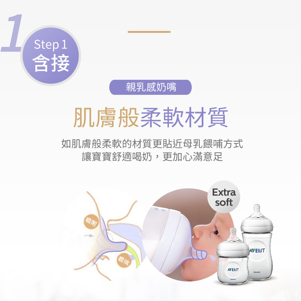 如肌膚般柔軟的材質更貼近母乳餵哺方式