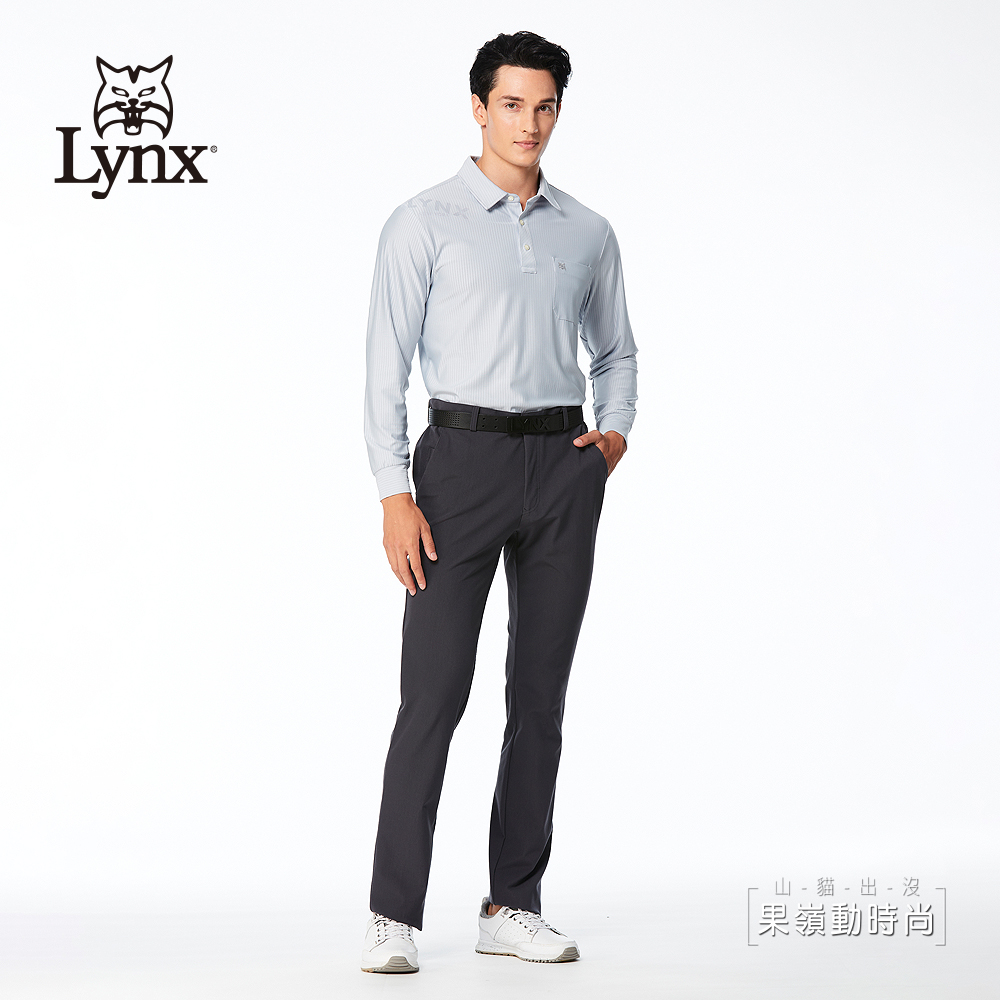 Lynx Golf 男款吸溼排汗透明膠印造型組織條紋布料胸袋