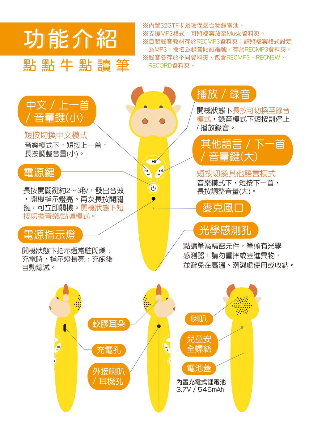 為MP3、命名為錄音貼紙編號,存於RECMP3資料夾。