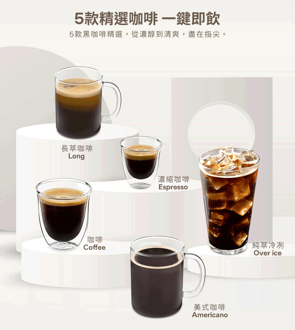 5款黑咖啡精選,從濃醇到清爽,盡在指尖。