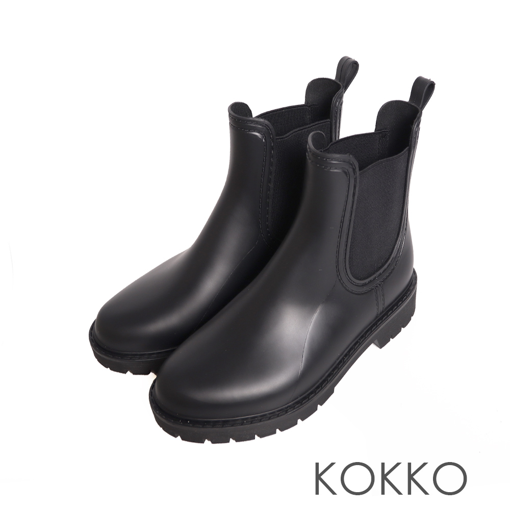KOKKO 集團 側拼布低筒防水切爾西雨靴(黑色)好評推薦