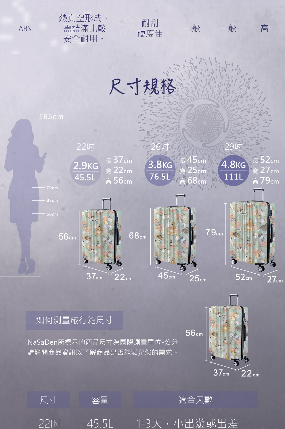 NaSaDen所標示的商品尺寸為國際測量單位公分