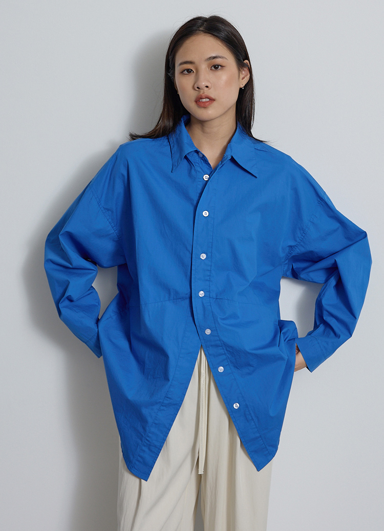 Line-up wears 條紋藍拼接中性寬鬆襯衫(小資族襯