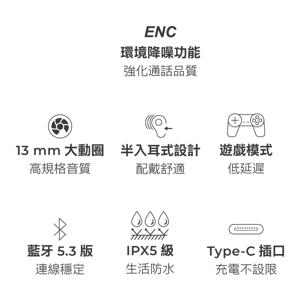 13 mm 大動圈半入耳式設計