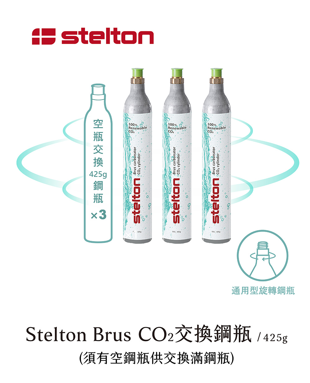 Stelton Brus 氣泡水機專用 鋼瓶交換3入(425