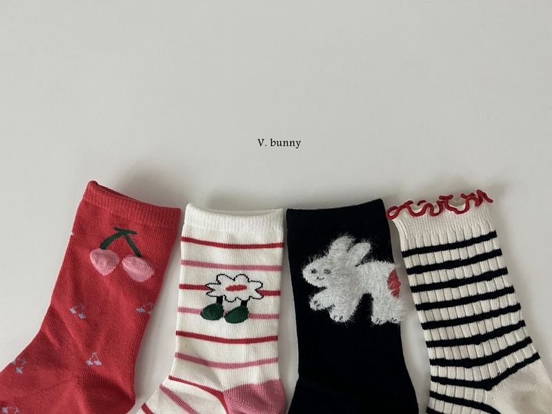 韓國 V.Bunny 女童女孩童襪短筒襪4雙組 - 櫻桃兔兔