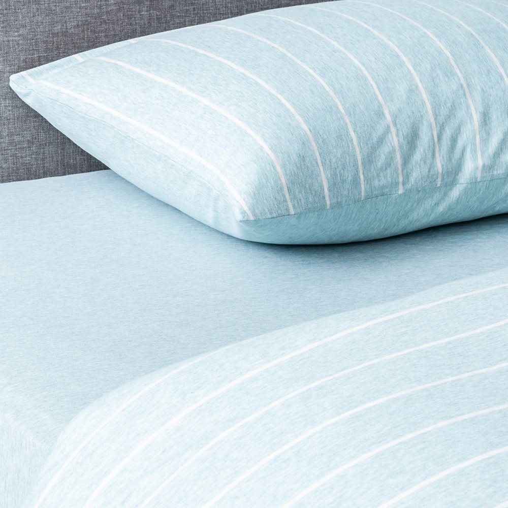 HOLA 自然針織條紋床包單人簡約灰湖綠品牌優惠