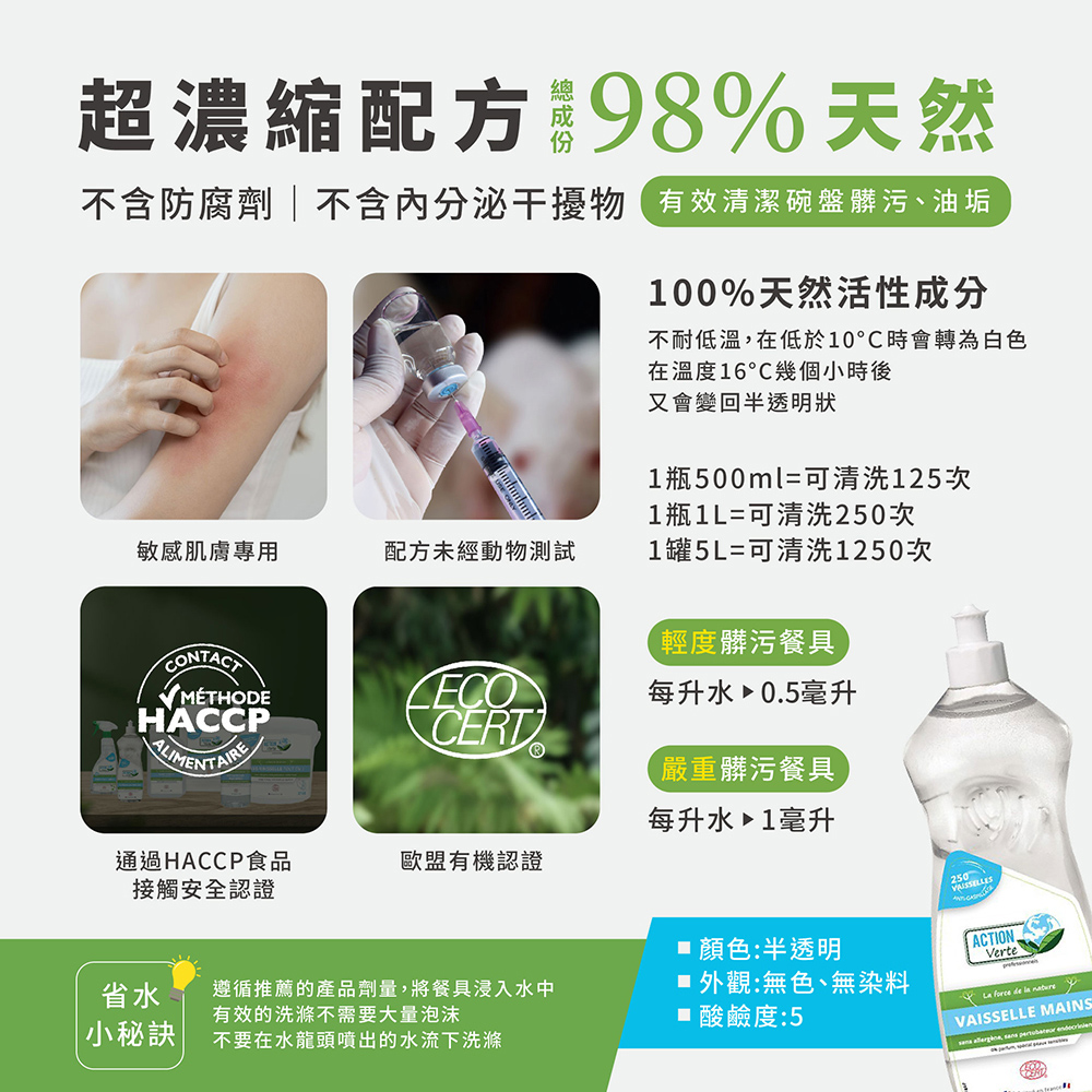 ACTION Verte 綠色行動 天然濃縮凝膠洗碗精2入(