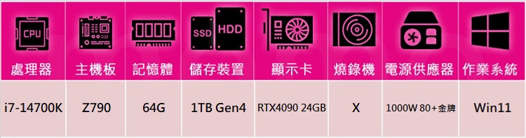 華碩平台 i7廿核GeForce RTX 4090 Win1