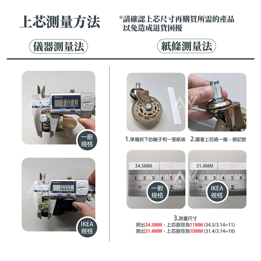 AXL Global 中空式椅子輪子 一組五入(辦公椅替換輪