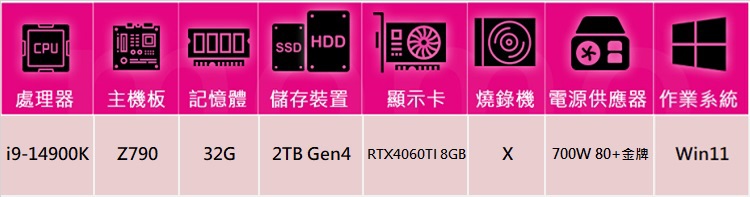 華碩平台 i9廿四核GeForce RTX 4060TI W