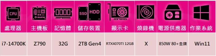 華碩平台 i7廿核GeForce RTX 4070TI Wi