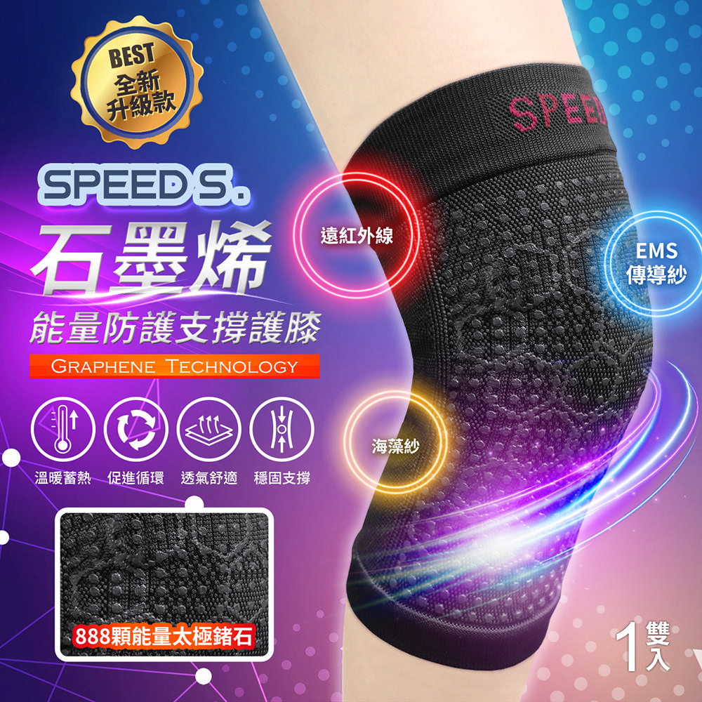 SPEED S. 石墨烯能量防護支撐護膝-紅色*1雙(贈 N