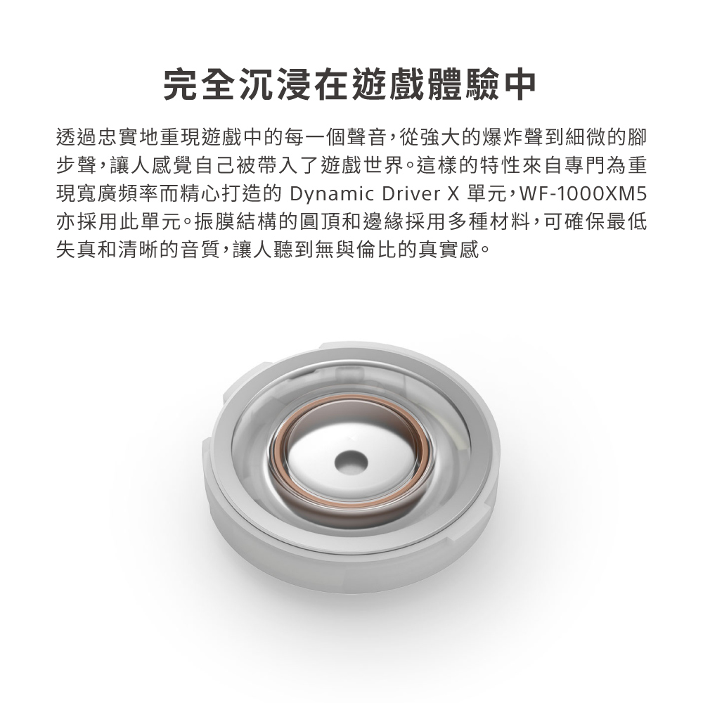 現寬廣頻率而精心打造的 Dynamic Driver X 單元,WF1000XM5