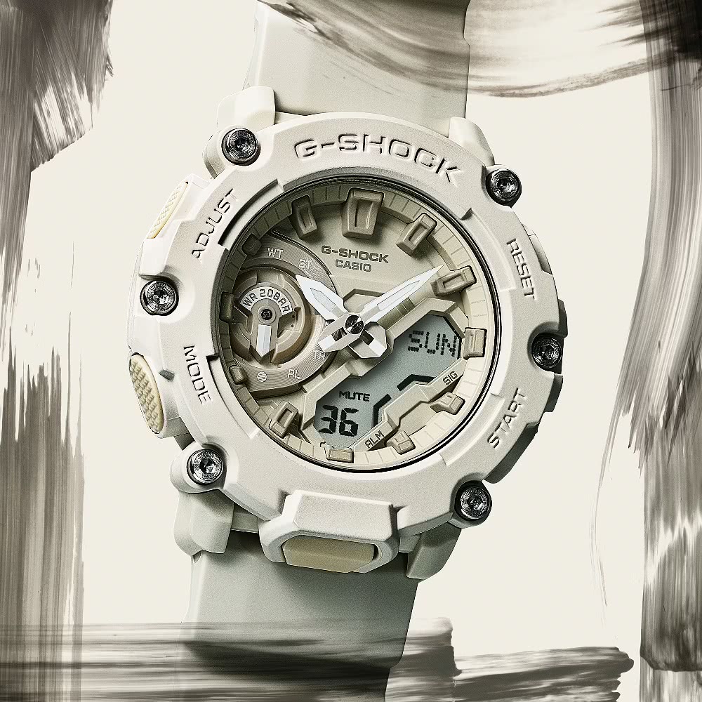 CASIO 卡西歐 大地風格休閒指針腕錶 燕麥奶白 47.1