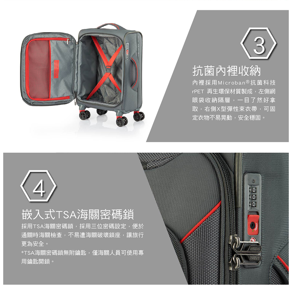 採用TSA海關密碼鎖,採用三位密碼設定,便於