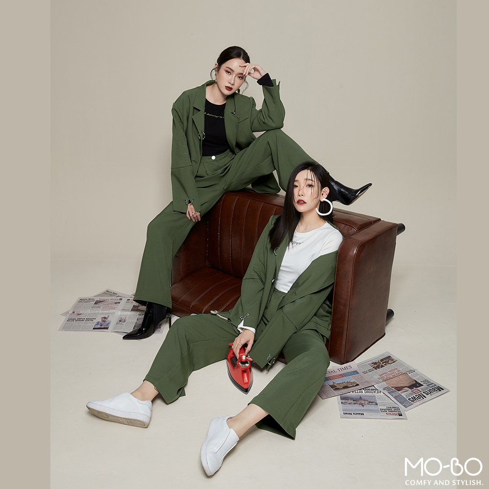 MO-BO 復古金屬釦環落肩休閒西服好評推薦