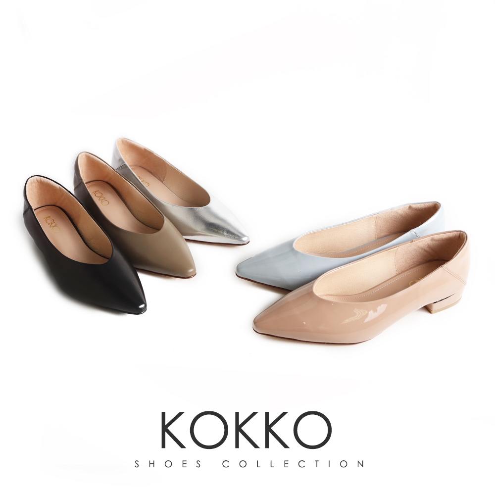 KOKKO 集團 素面簡約V型漆皮舒弧低跟包鞋(可可色)好評