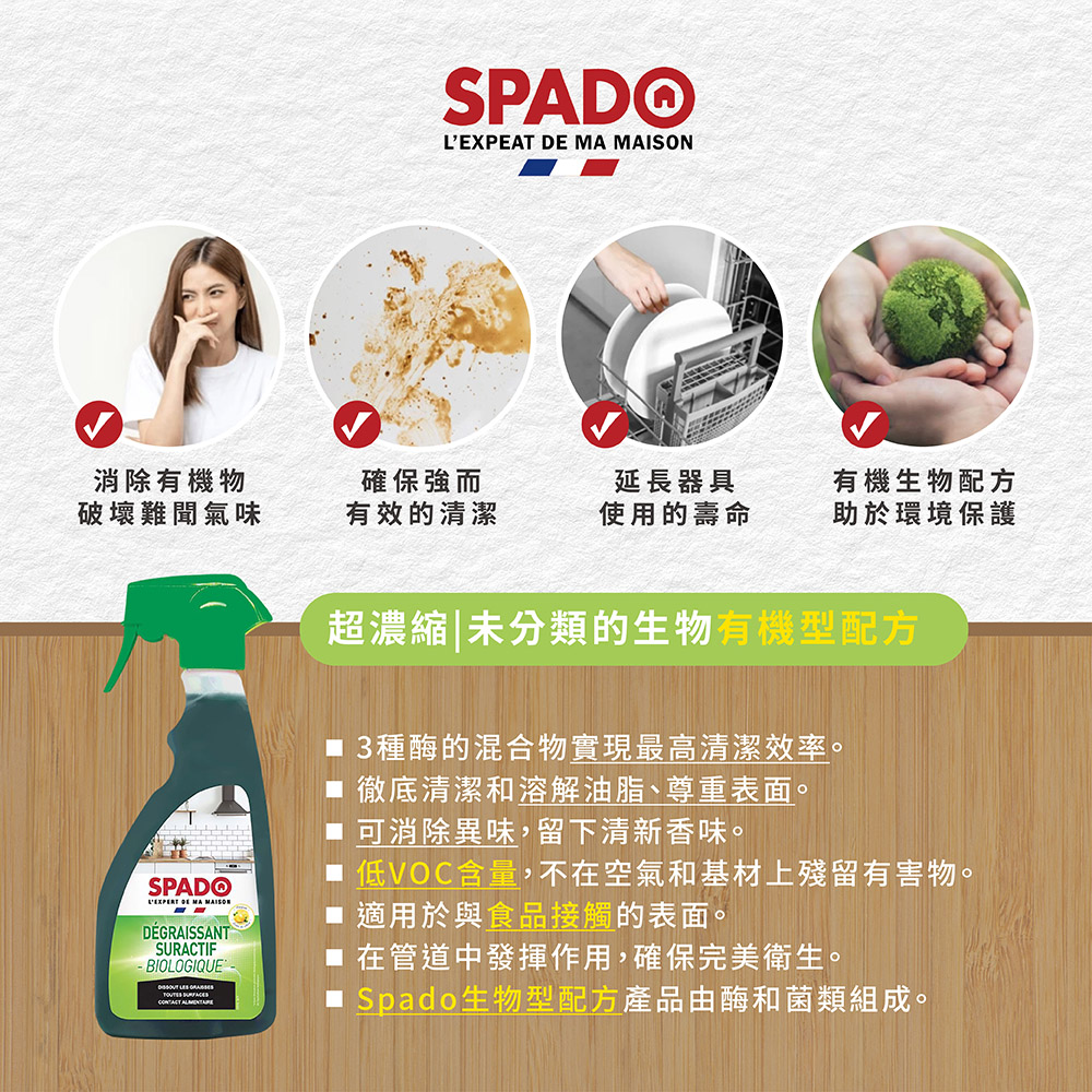 SPADO 斯帕多 廚房專用生物型脫脂清潔劑3瓶(500ml