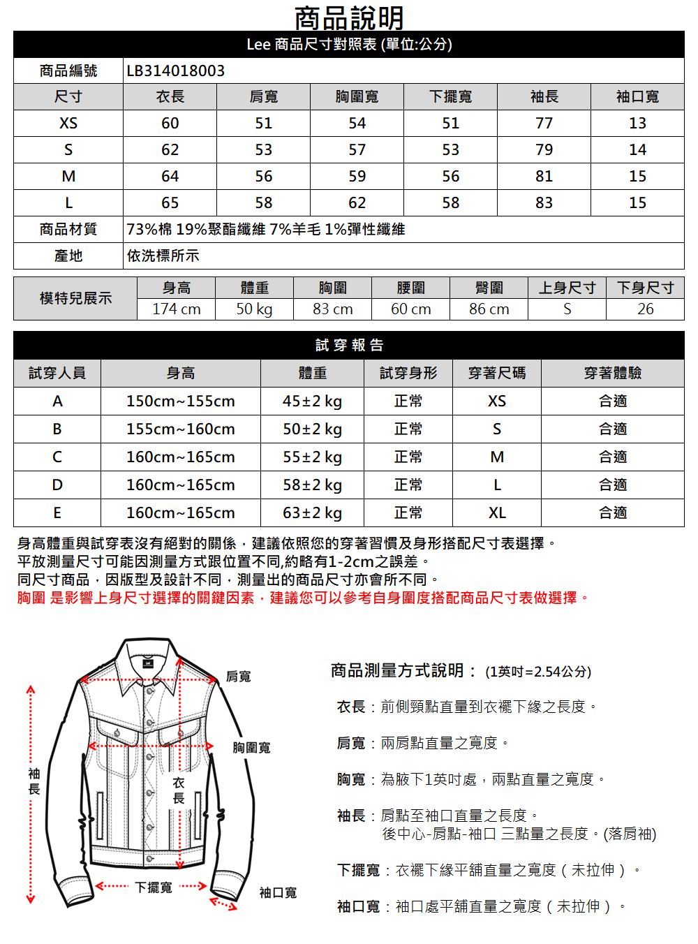 Lee 女裝 牛仔外套 / 格紋拼接 深藍洗水 寬鬆版型(L