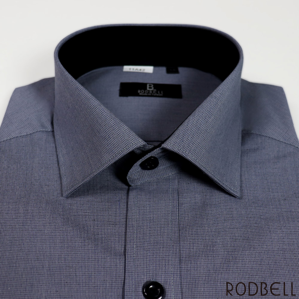 RODBELL 羅德貝爾 灰格配色長袖修身襯衫(棉、聚酯纖維