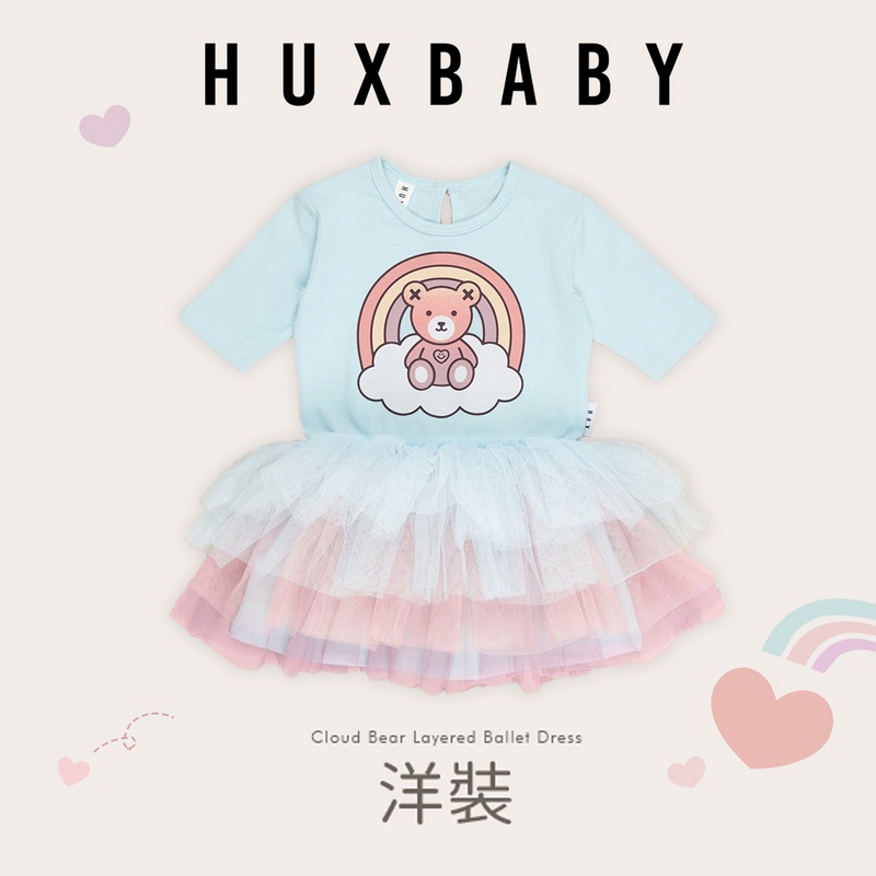 HUXBABY 天空藍雲彩小熊仙子5分袖洋裝(TM2310-