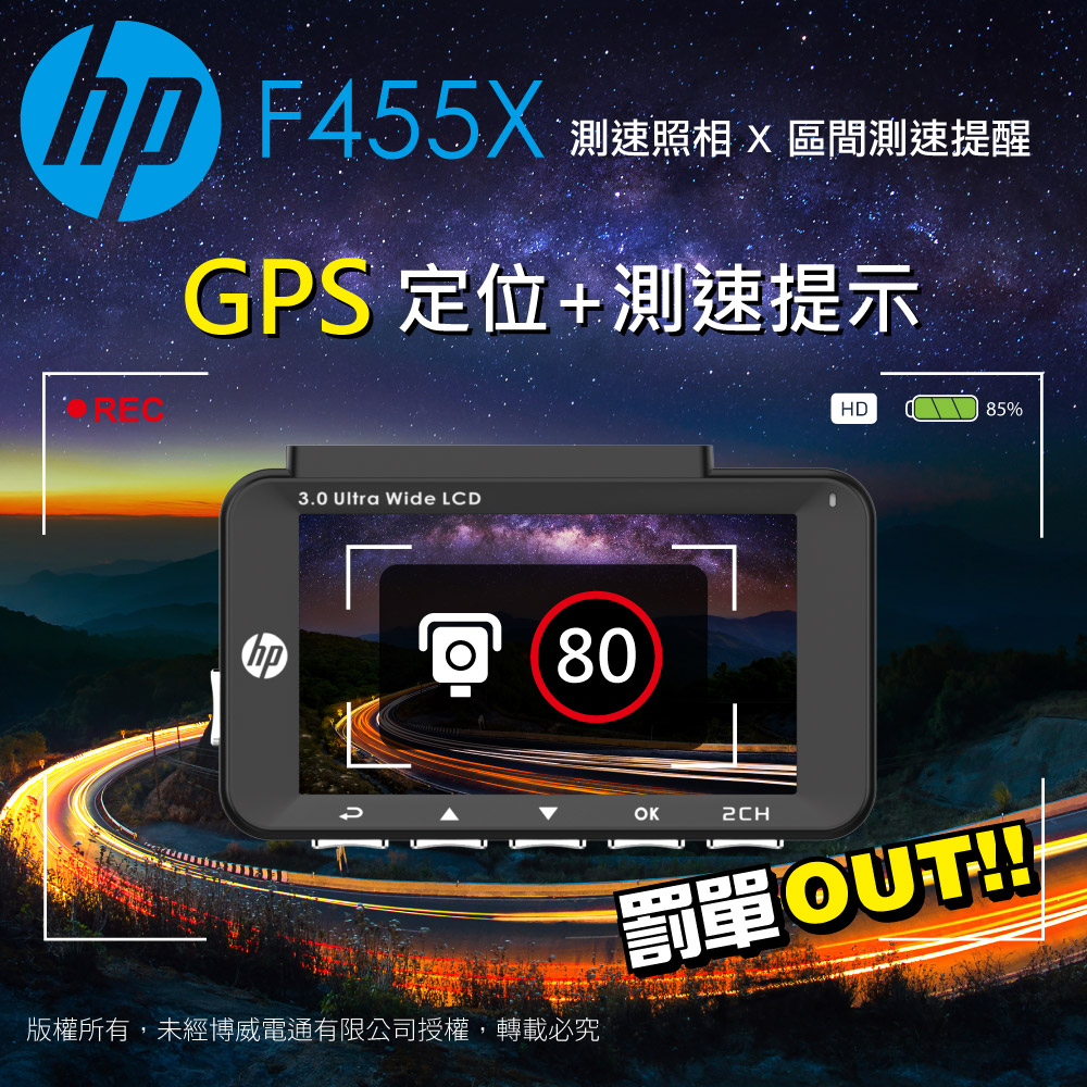 HP 惠普 HP 惠普 F455X GPS 行車紀錄器 WI