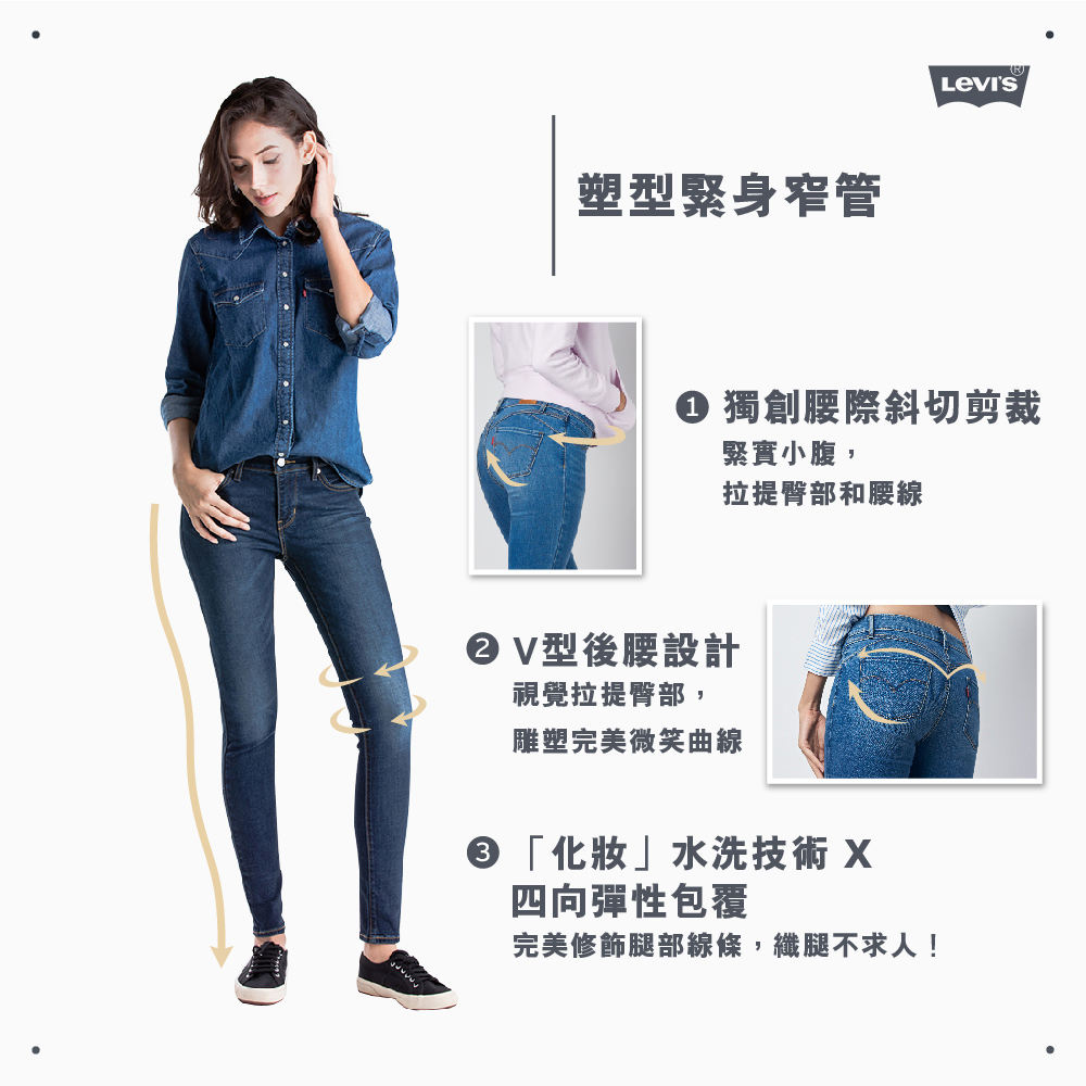 LEVIS 女款 REVEL高腰緊身提臀牛仔褲 / 超彈力塑