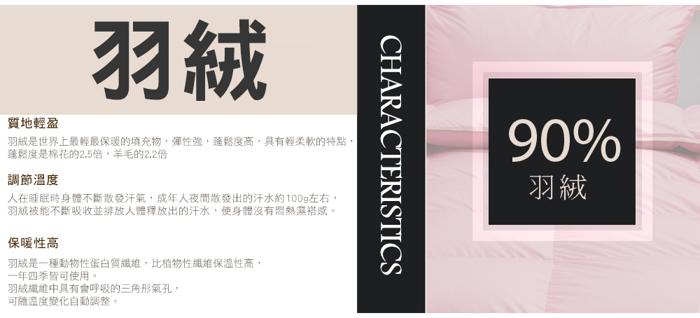 羽絨是世界上最輕最保暖的填充物,彈性強,蓬鬆度高,具有輕柔軟的特點,