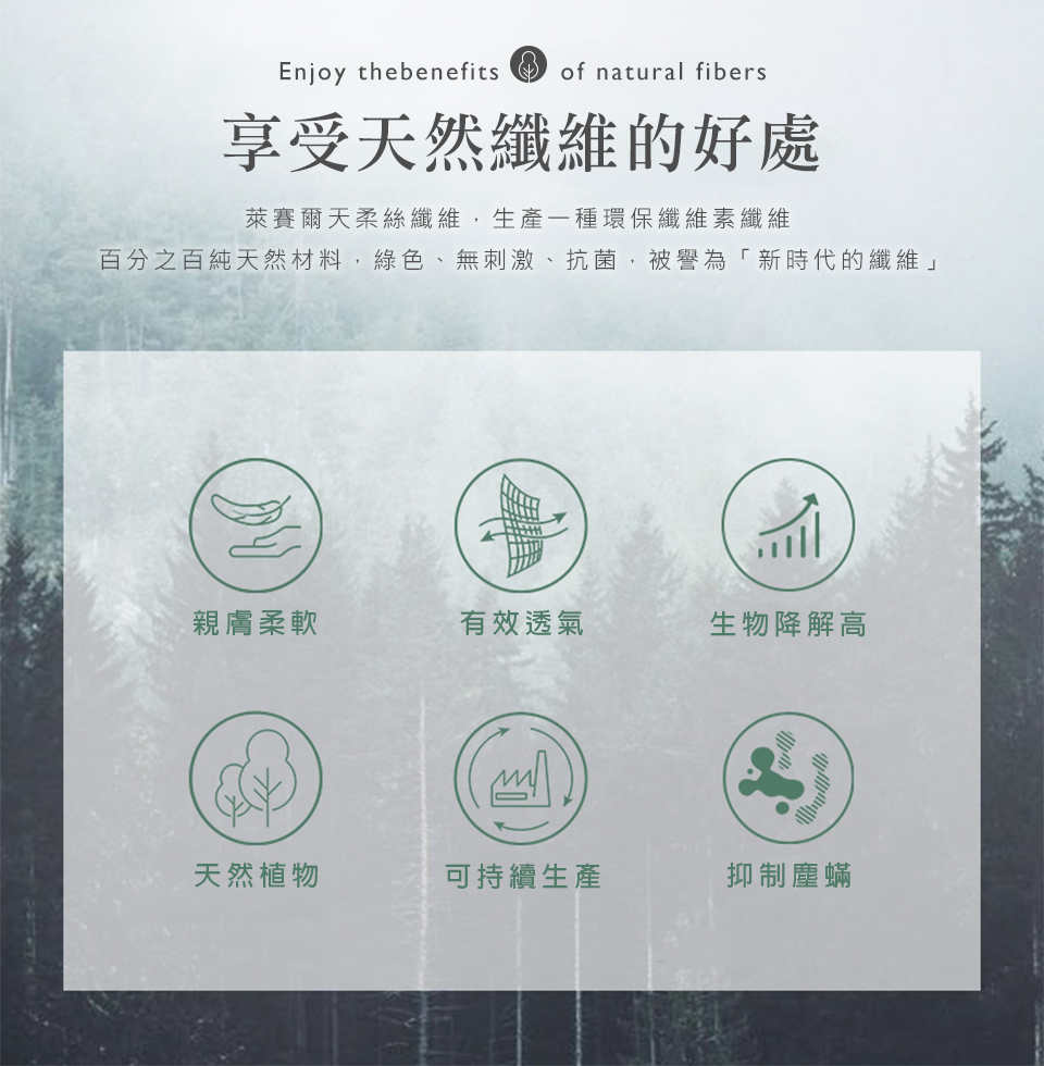 百分之百純天然材料,綠色、無刺激、抗菌,被譽為新時代的纖維