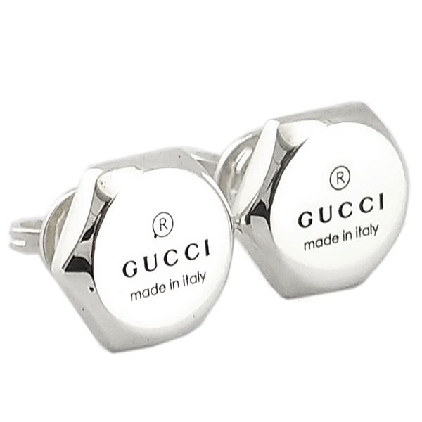 GUCCI 古馳 925純銀-商標刻六角鉚釘針式耳環(新款)