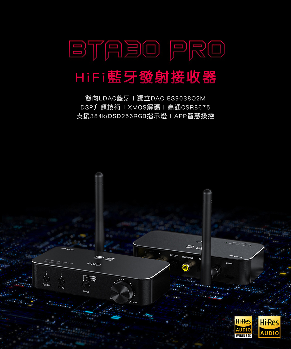 FiiO HiFi藍牙解碼發射接收器(BTA30 Pro)優