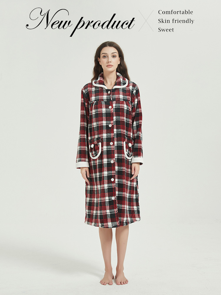蕾妮塔塔 蘇格蘭格紋 極暖超柔軟水貂絨女性長袖睡衣(R252